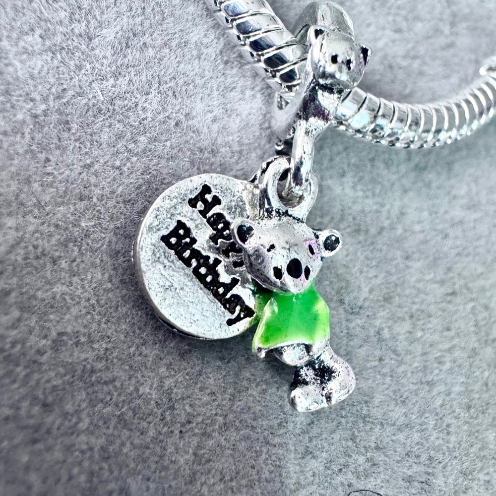 Green‎ Happy Birthday Bear Dangle Charm fits PANDORA